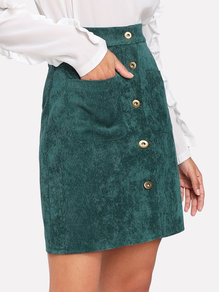 mini falda verde esmeralda cotele botones mujer moda D NQ NP 904818 MLC27544988695 062018 F